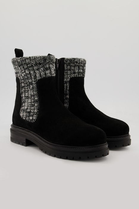 Chelsea-Boots, Leder, Melangesstrick, Weite H