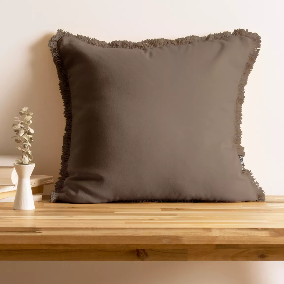 Coussin carré coton (45 x 45 cm) Pixel franges Taupe