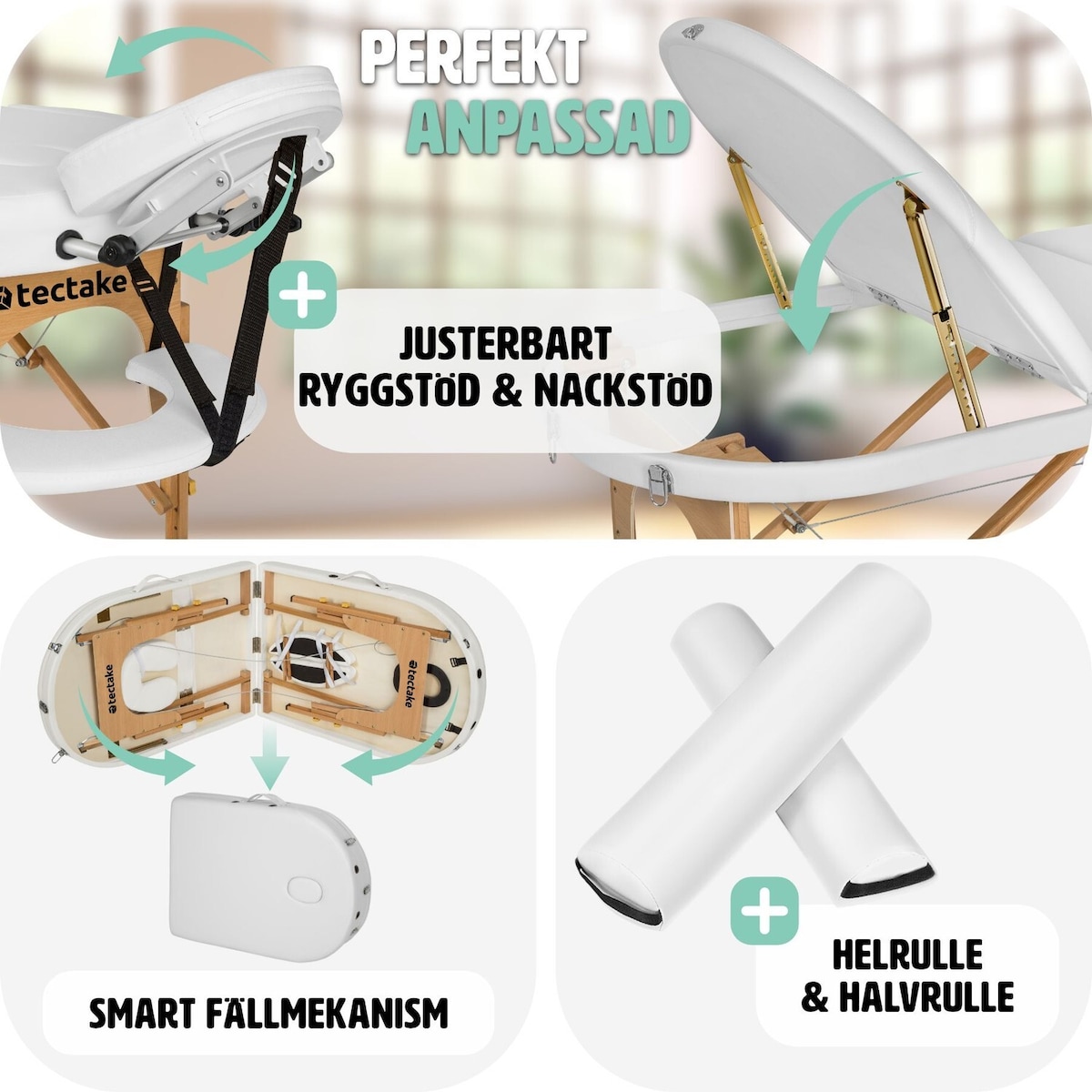 3-sone Massasjebenk oval, 5 cm polstring - hvit