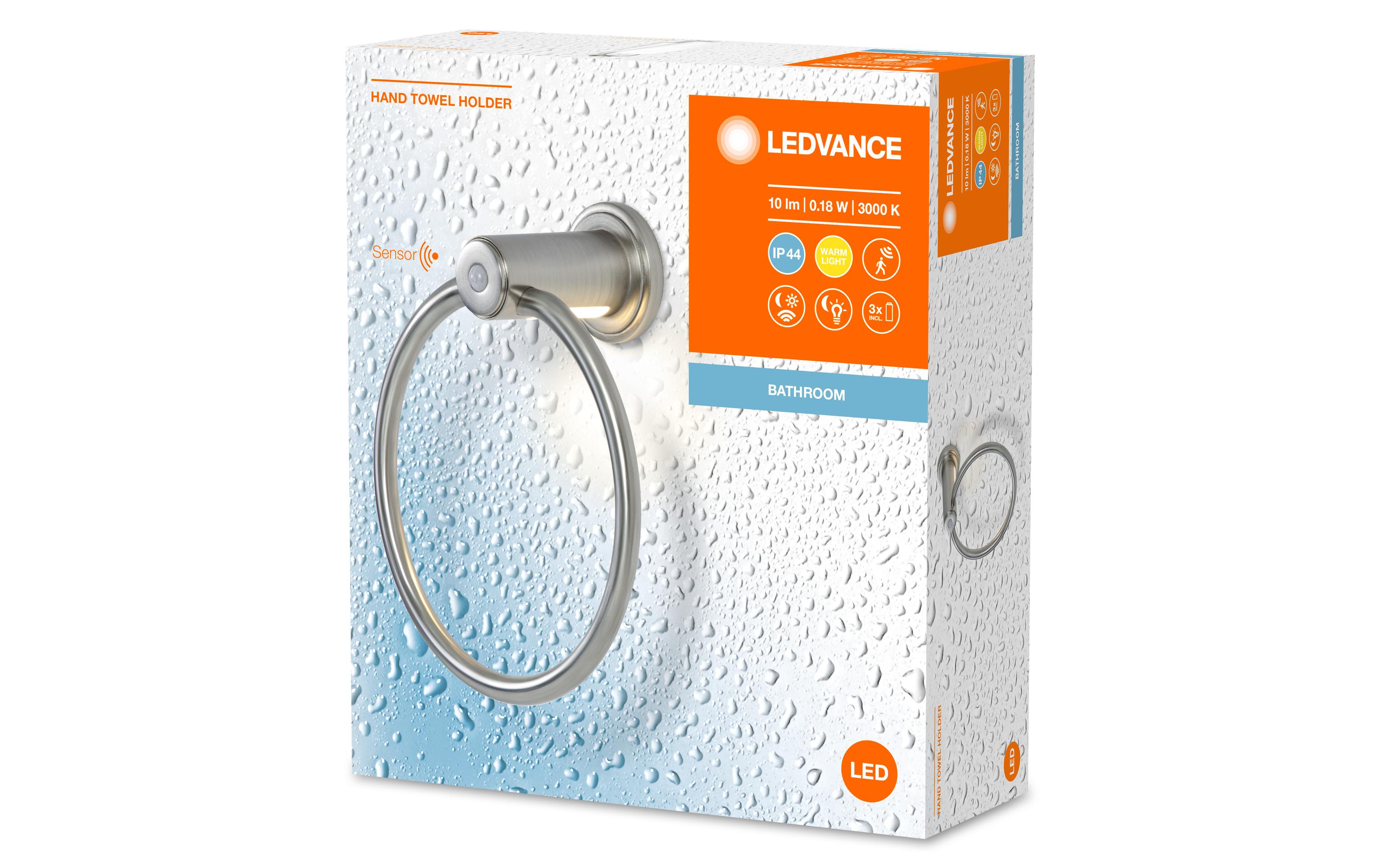 Handtuchhalter mit Beleuchtung, Ø 19 cm, 3000K, SilberBad-Gadget-Serie mit Bewegungs- und Tageslichtsensor