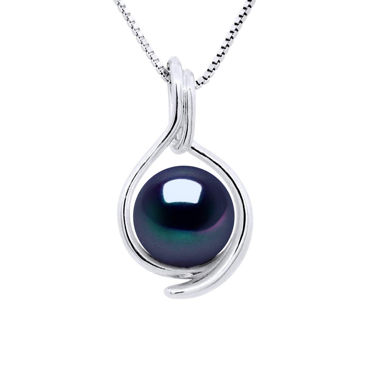 Pendentif RECTO VERSO - Véritable Perle de Culture d'Eau Douce Ronde 8-9 mm - Black Tahiti - Or Blanc