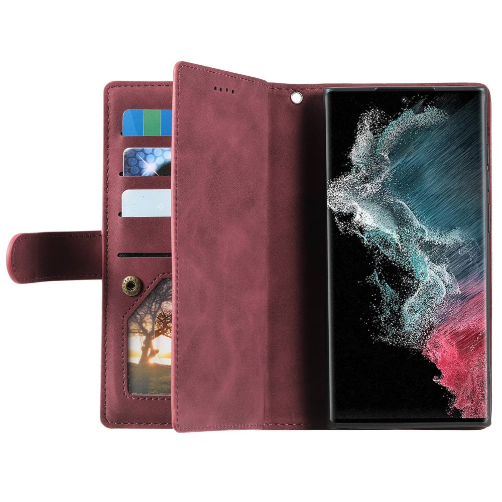 Samsung Galaxy S23 Ultra 5G Leder Tasche Flip Cover mit Reissverschluss - Dunkelrot