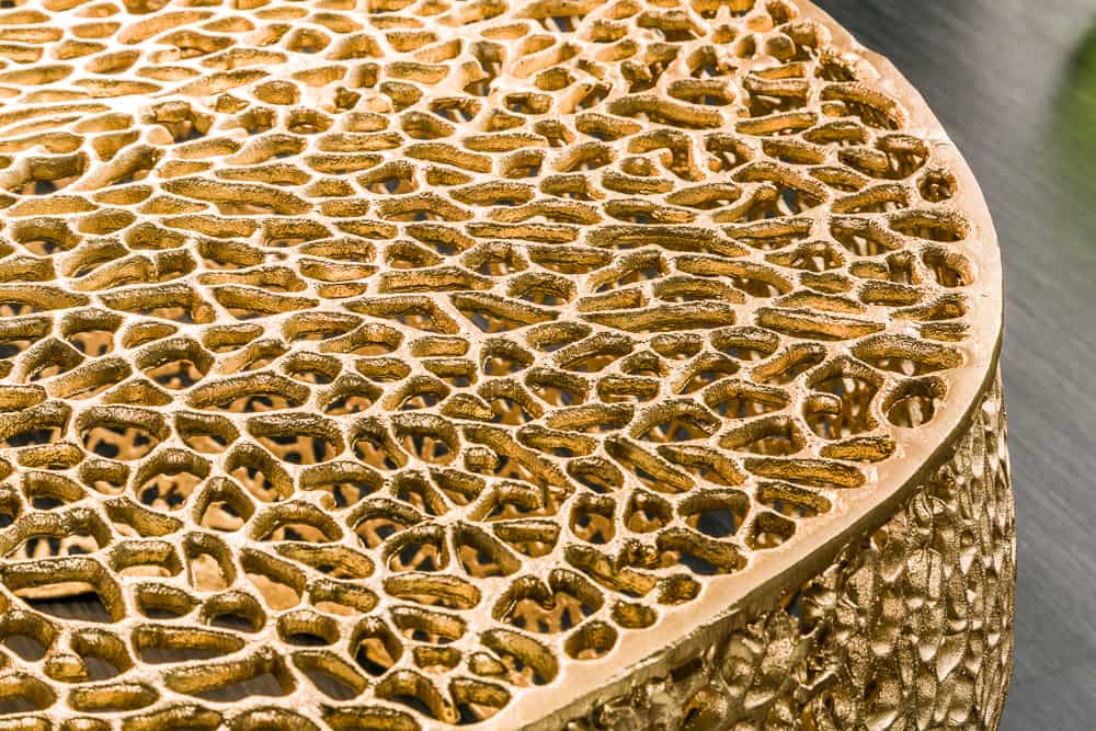 Filigraner Couchtisch LEAF 80cm gold Metall handmade Blatt-Design