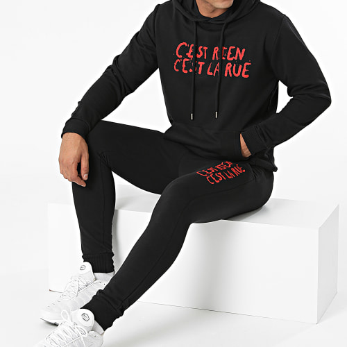 Ensemble De Survetement Logo Noir Rouge