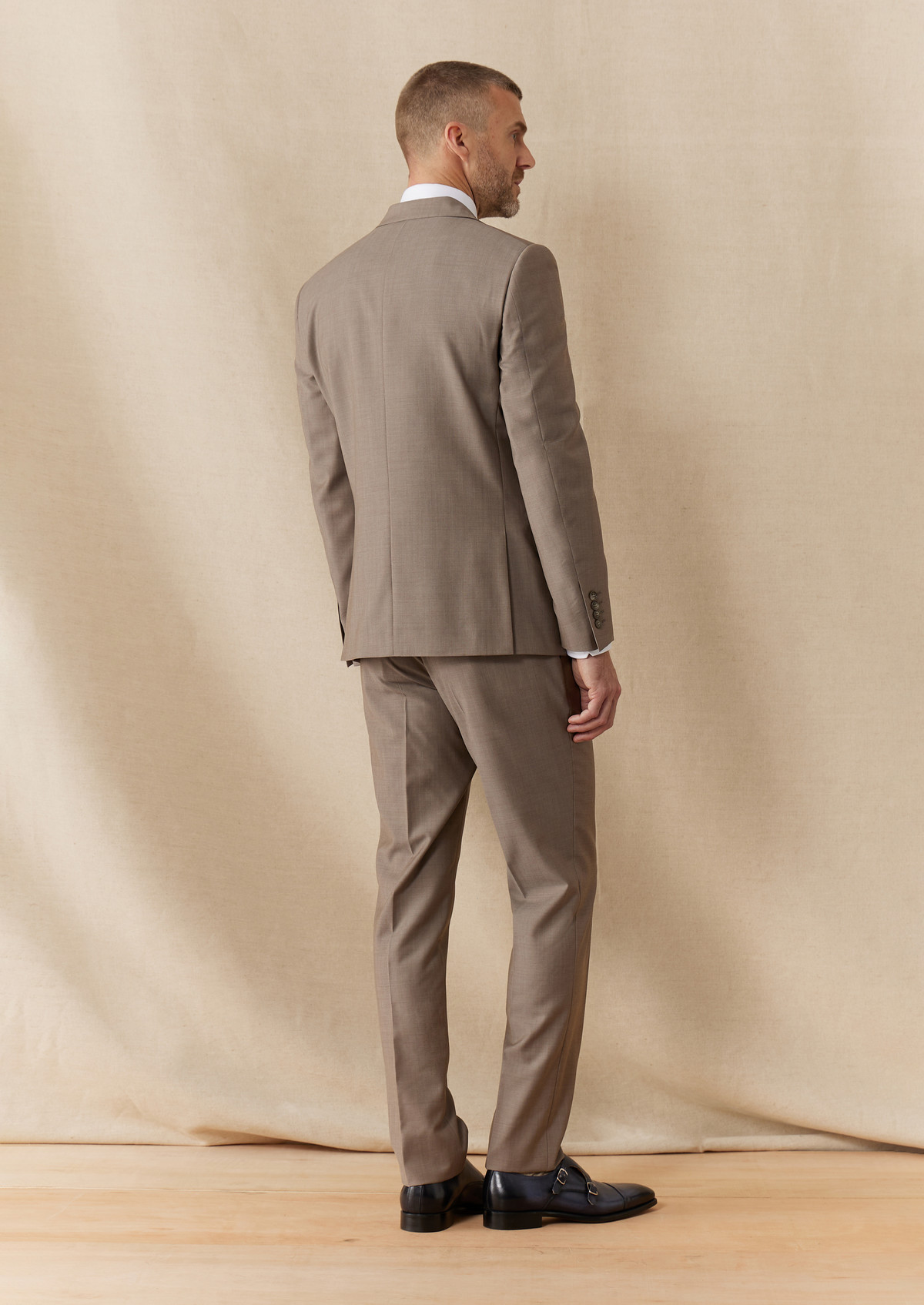 Costume 2 pièces Slim en laine unie taupe