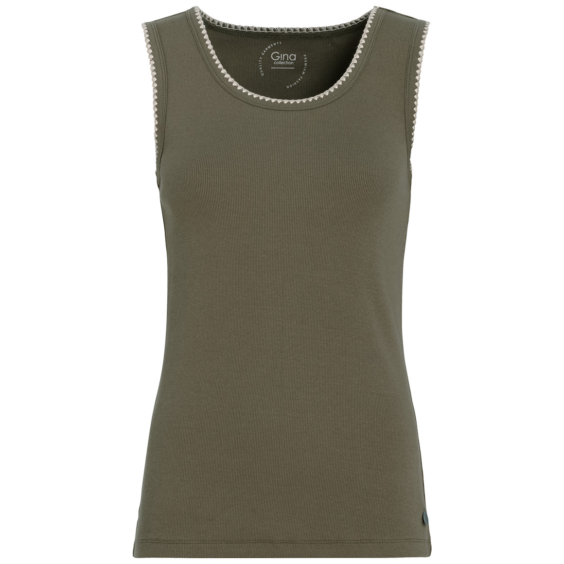 Gina Collection Damen Top mit Rippstruktur oliv