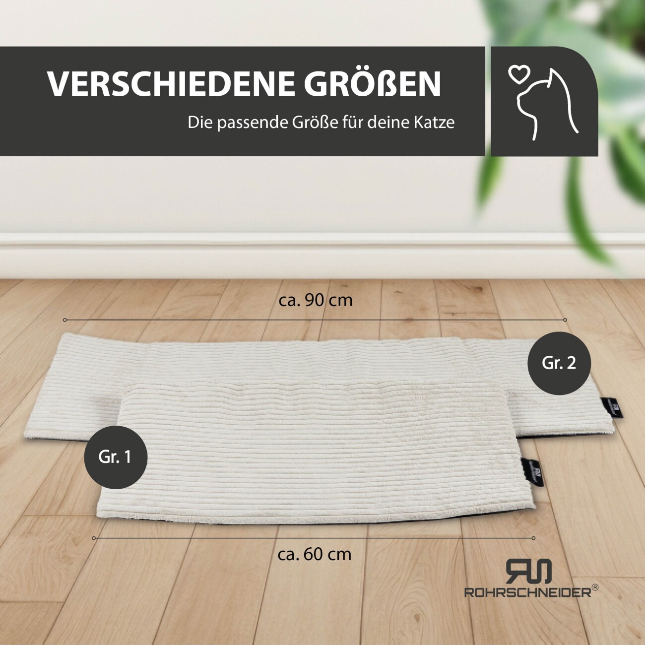 Rohrschneider ® Selbstwärmende Katzendecke, Fensterliege mit rutschfester Unterlage beige 60 cm, 2 cm, 29 cm