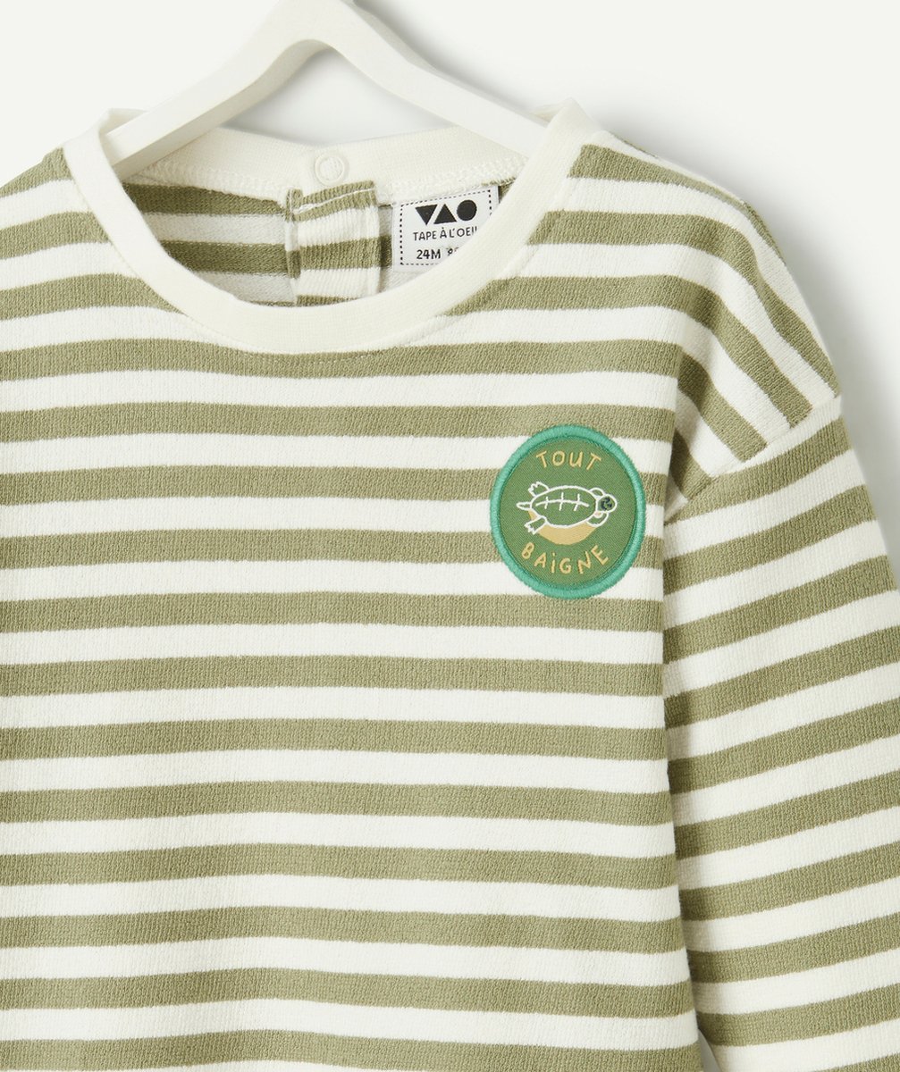 T-SHIRT BÉBÉ GARÇON EN COTON BIO IMPRIMÉ À RAYURES AVEC PATCH TORTUE