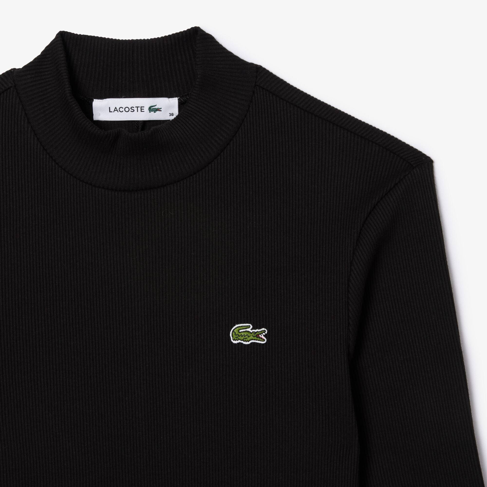 Langärmeliges Slim Fit Kleid aus gerippter Baumwolle Kleider & Röcke - Schwarz - Lacoste - Damen