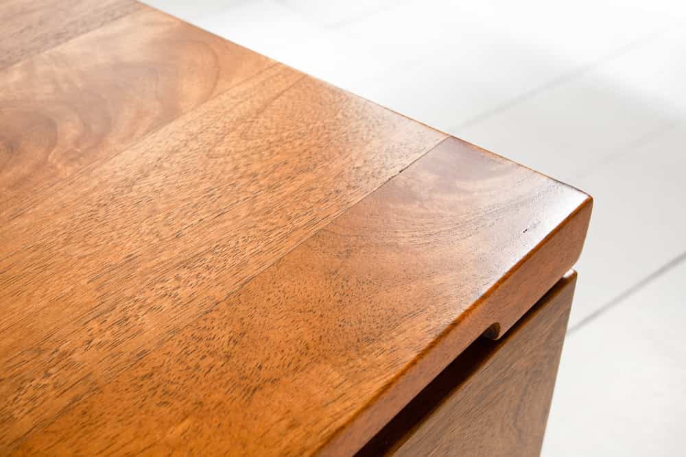 Höhenverstellbarer Couchtisch FACTORY LIFTUP 80cm Mangoholz massiv mit Stauraum Metall