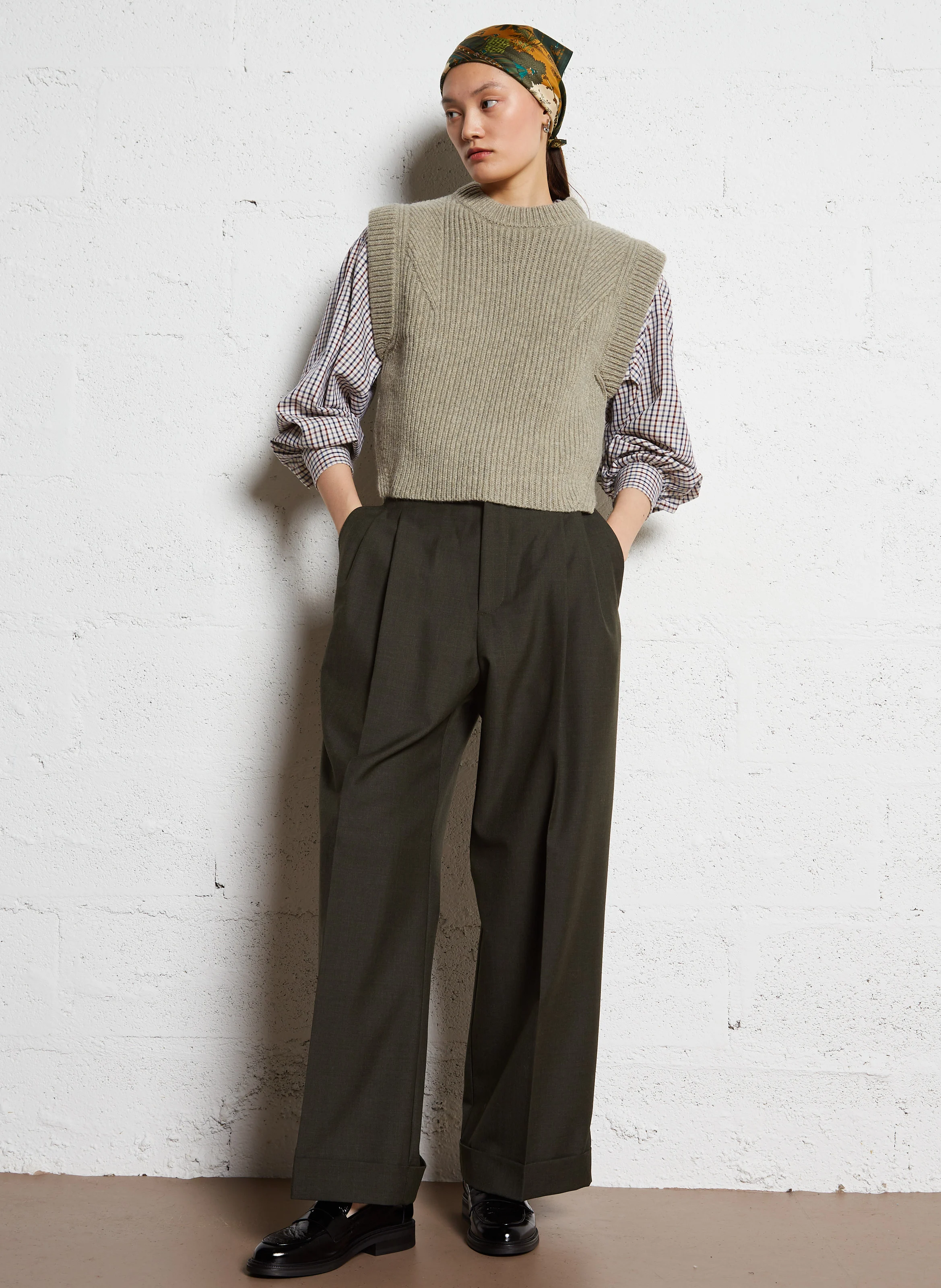 WATSON - Pantalon à pinces en laine chinée | Kaki