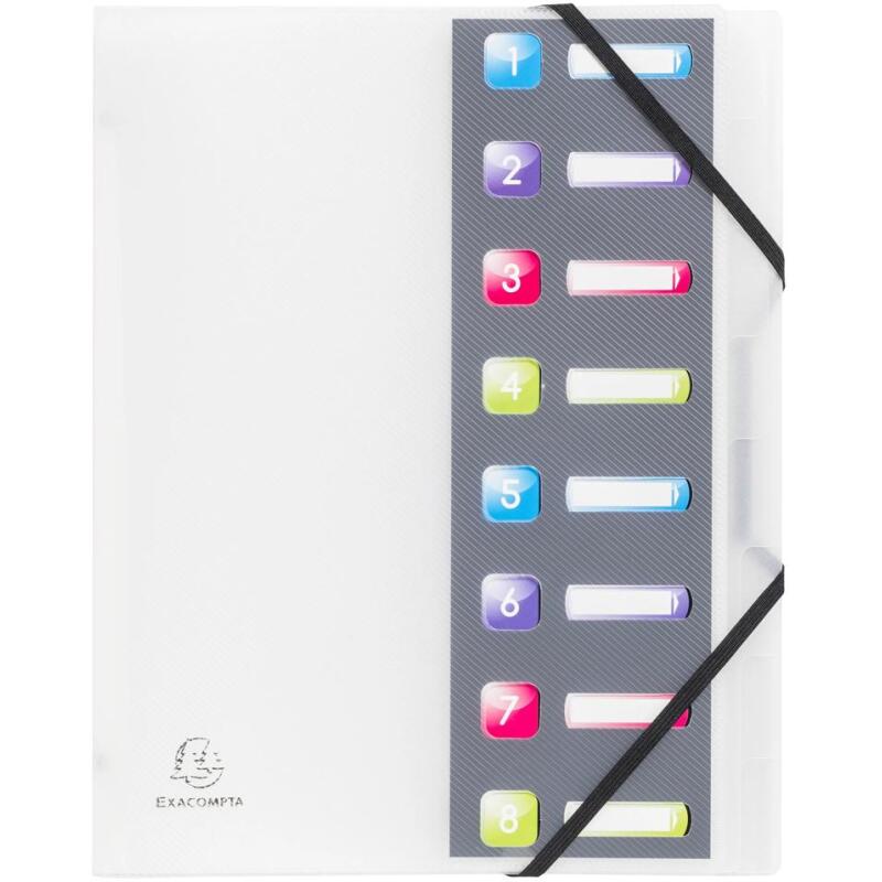 Trieur polypropylène 3 rabats Crystal colours 8 compartiments - Couleurs assorties