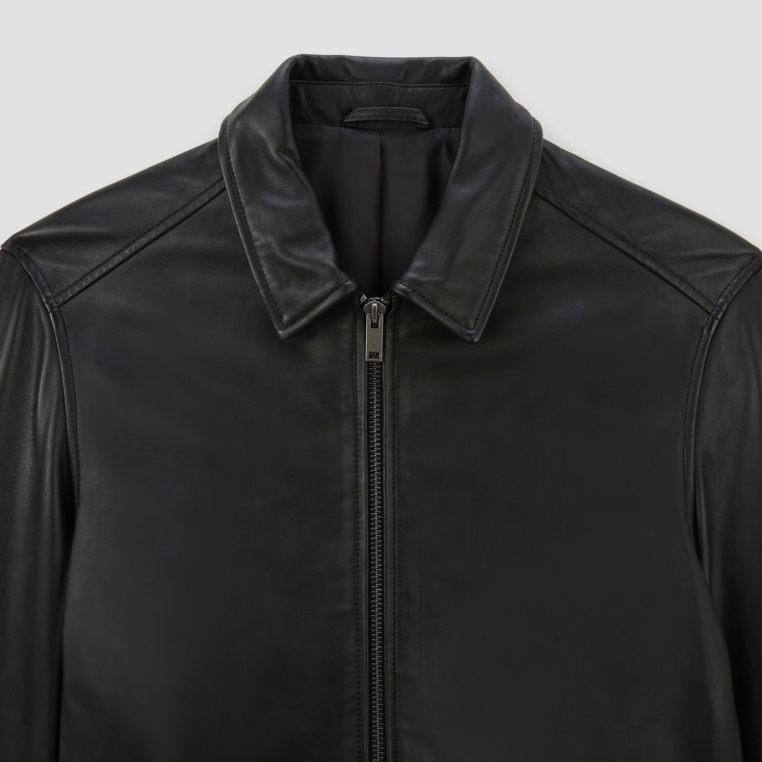 Blouson en cuir col chemise Noir
