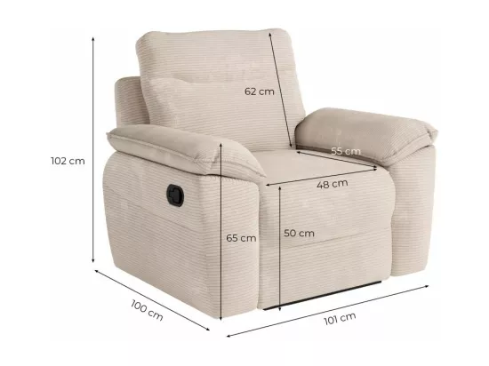 Fauteuil de relaxation manuel Ross en velours côtelé - Beige - L101 x P100 x H102cm - Loungitude