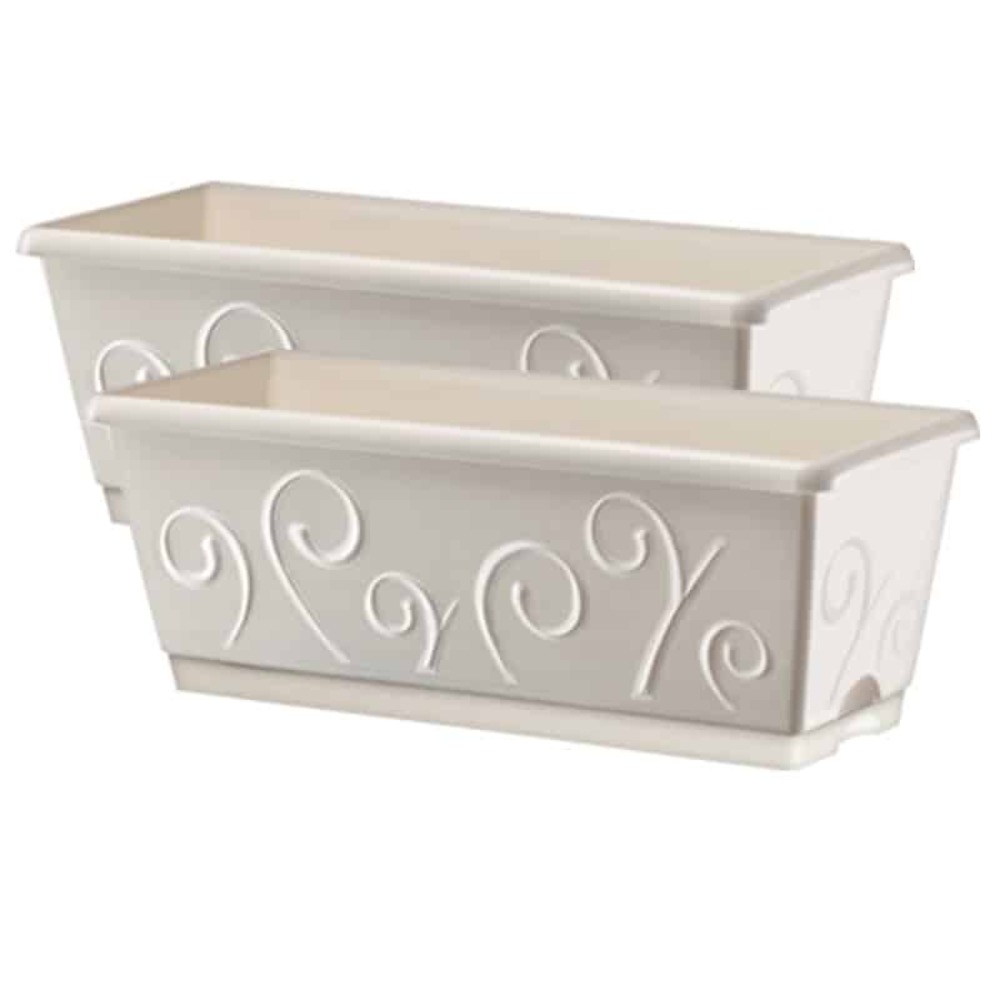 2 jardinières volutes blanc perle 40cm