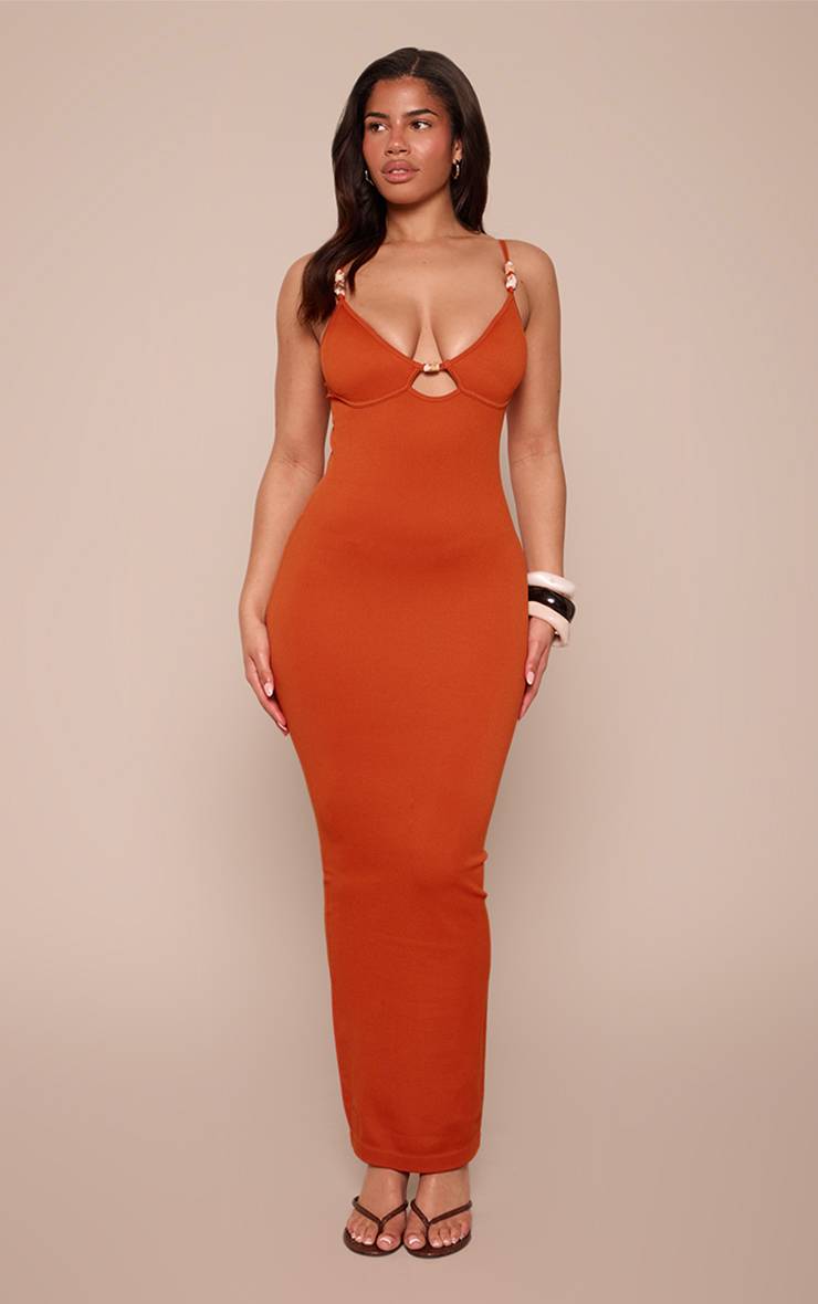 Orange Robe Maxi Moulante Sculptante Avec Détails De Perles