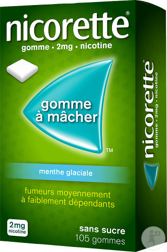 Nicorette 2mg Nicotine Gommes À Mâcher Menthe Glaciale Sans Sucre 105 Pièces