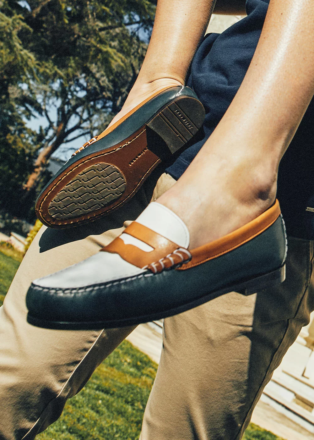MOCASSIN WINTER MOC CUIR TRICOLORE MARINE