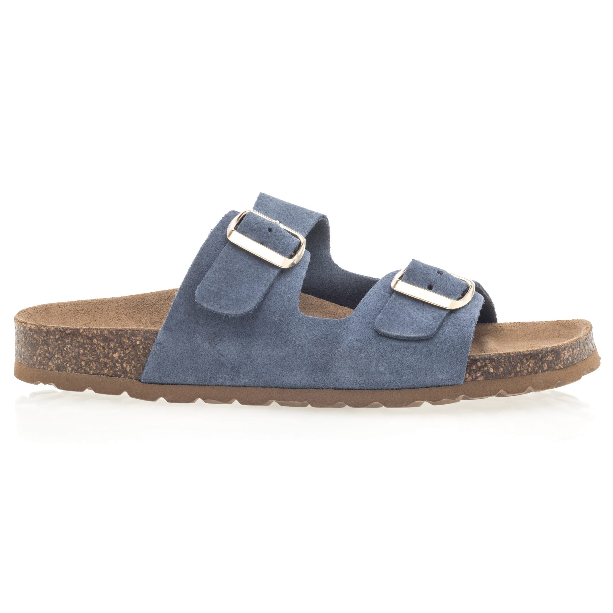 Mules semelle liège Femme en cuir bleu marine