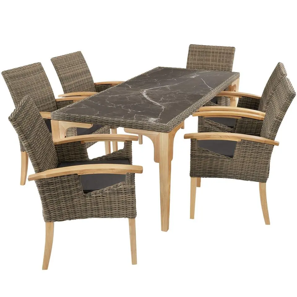 tectake Wicker tafel Foggia met 6 stoelen Rosarno, Natuur