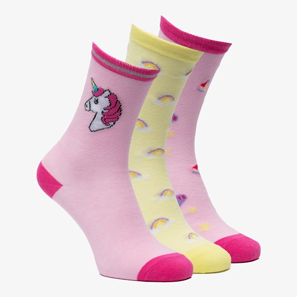 3 paar halfhoge meisjes sokken met unicorns