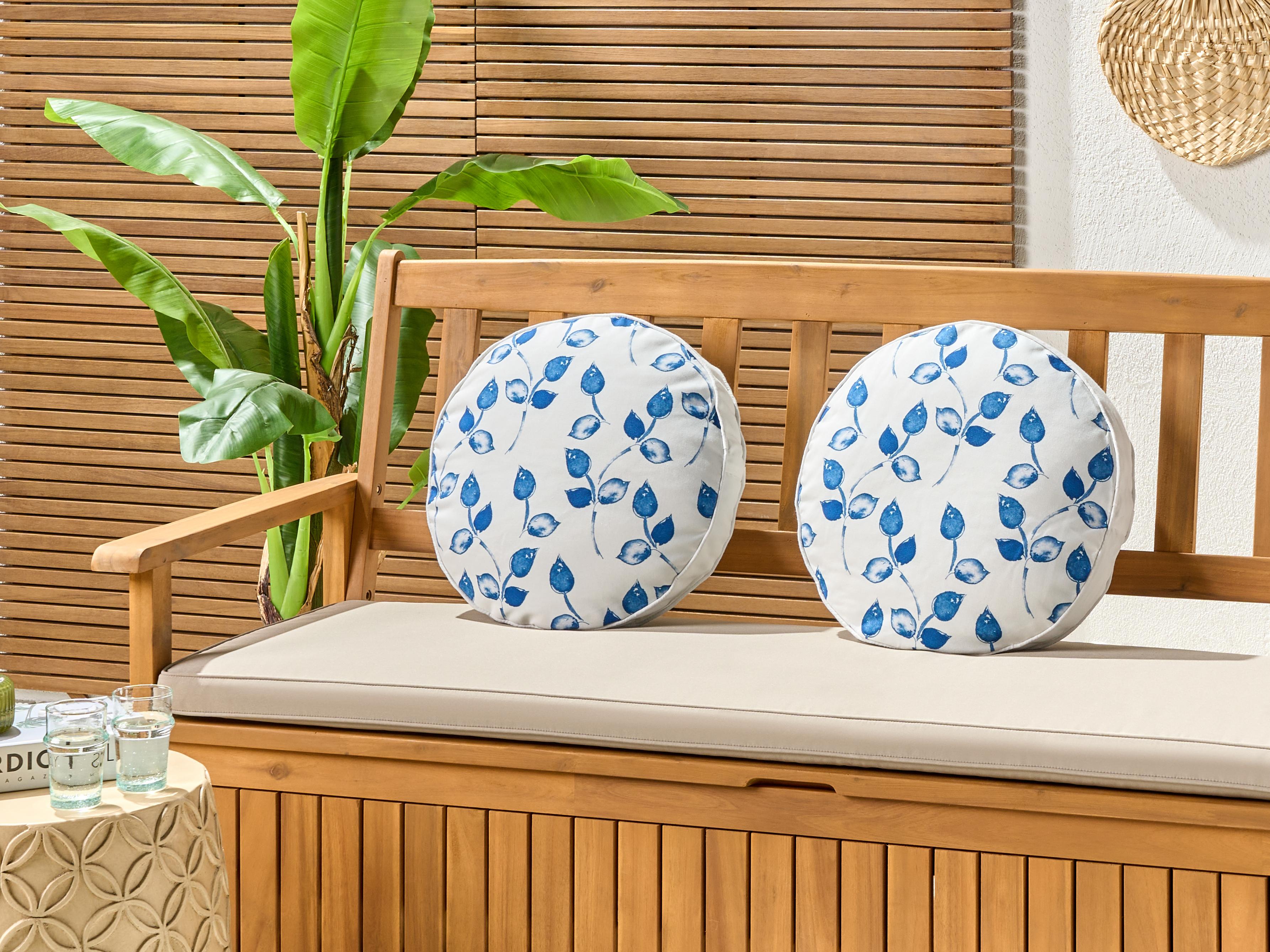 Set van 2 tuinkussens TORBORA bladpatroon 40 x 40 cm Wit Blauw