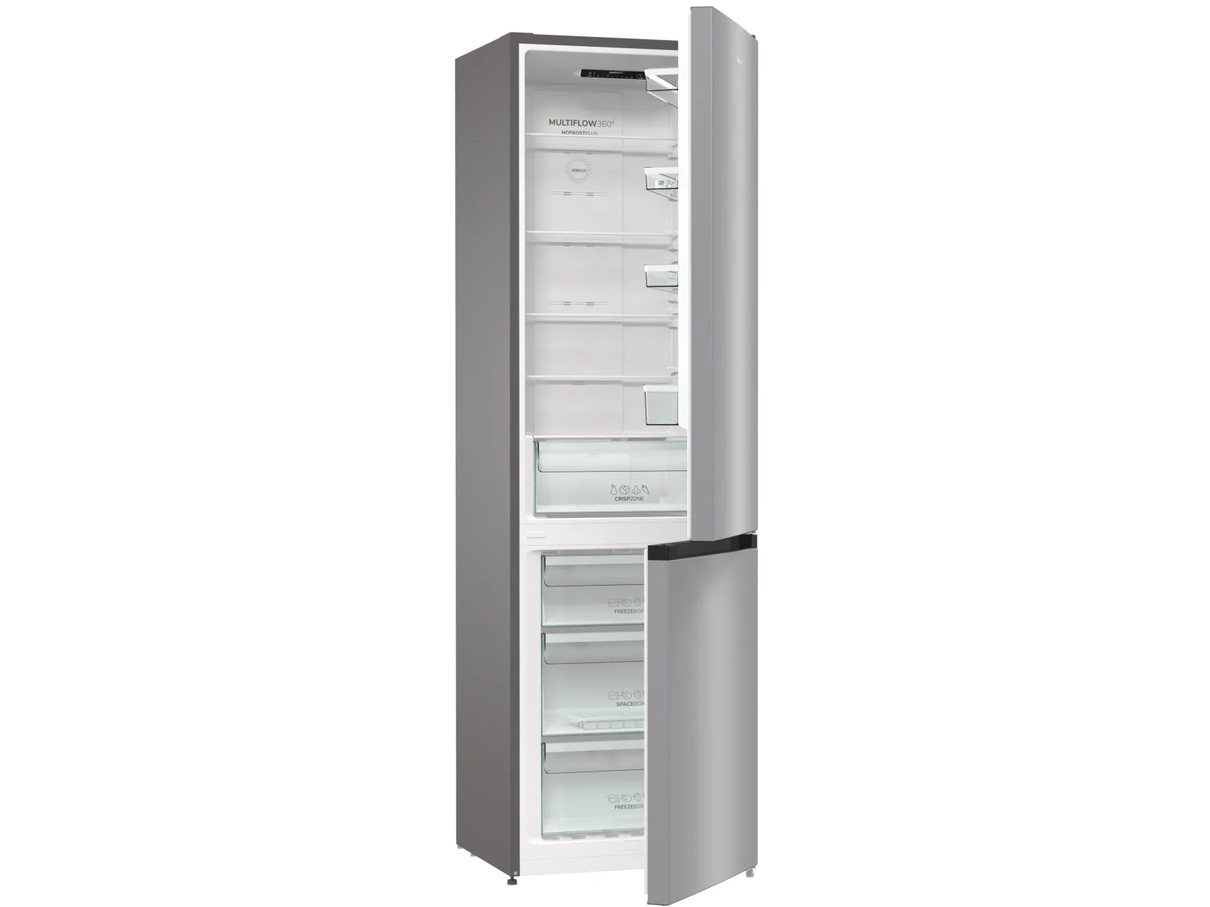 Gorenje NRK6202ES4 - Køleskab/fryser - bund-fryser - bredde: 60 cm - dybde: 59.2 cm - højde: 200 cm - 331 liter - Klasse E - struktureret grå metallisk