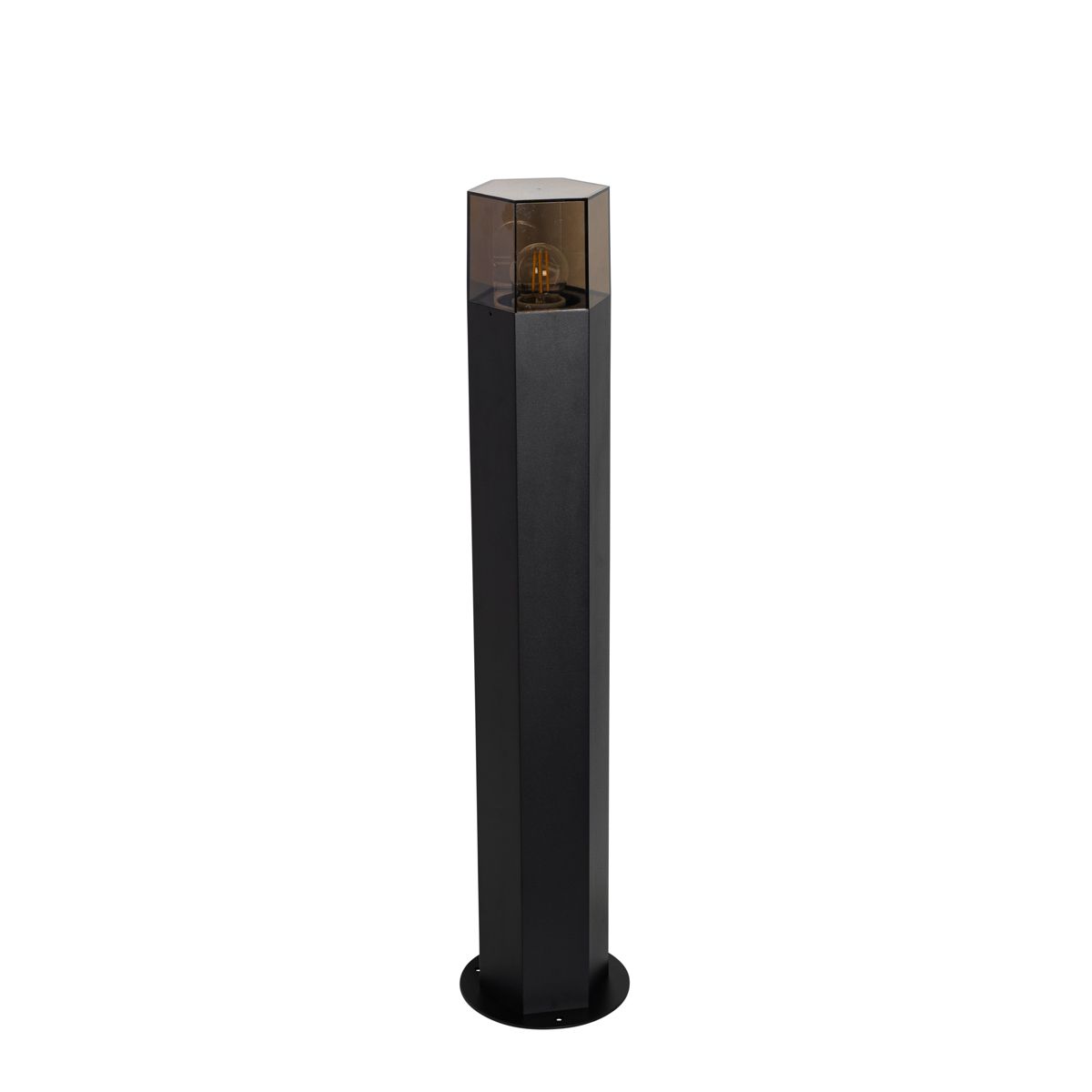 Staande buitenlamp zwart met smoke kap zeshoek 70 cm - Denmark