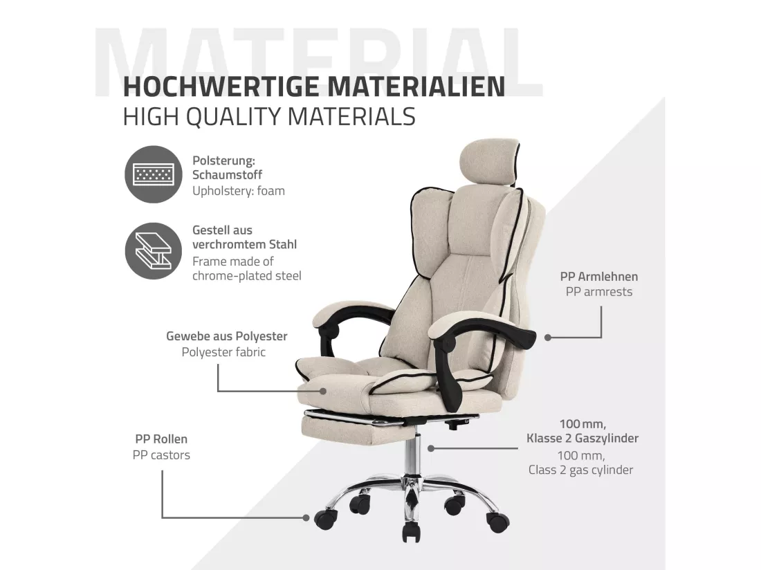 ML-Design Chaise de Bureau Ergonomique, Beige, Réglable en Hauteur avec Dossier Haut