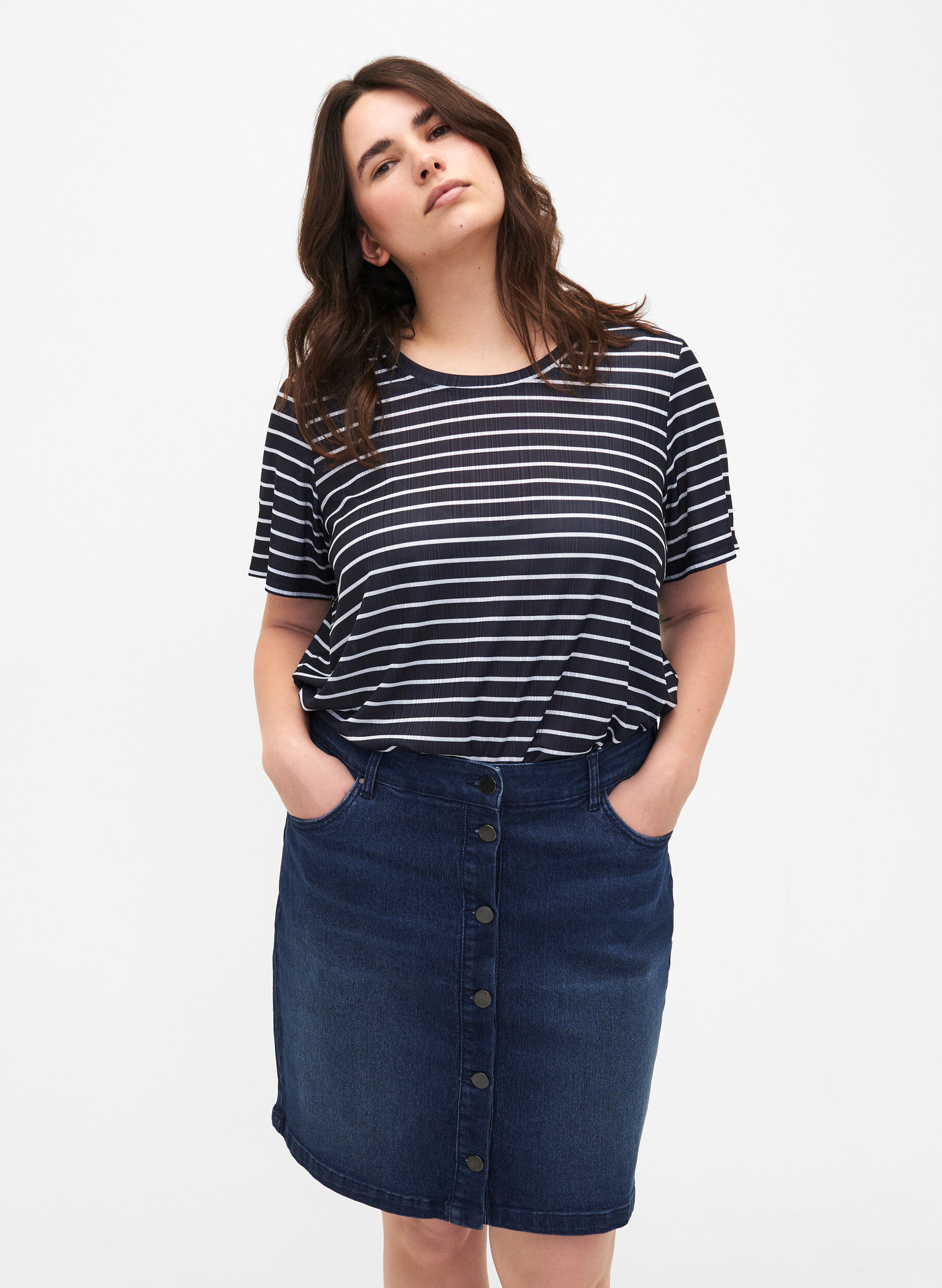 FLASH - Denim nederdel med knaplukning