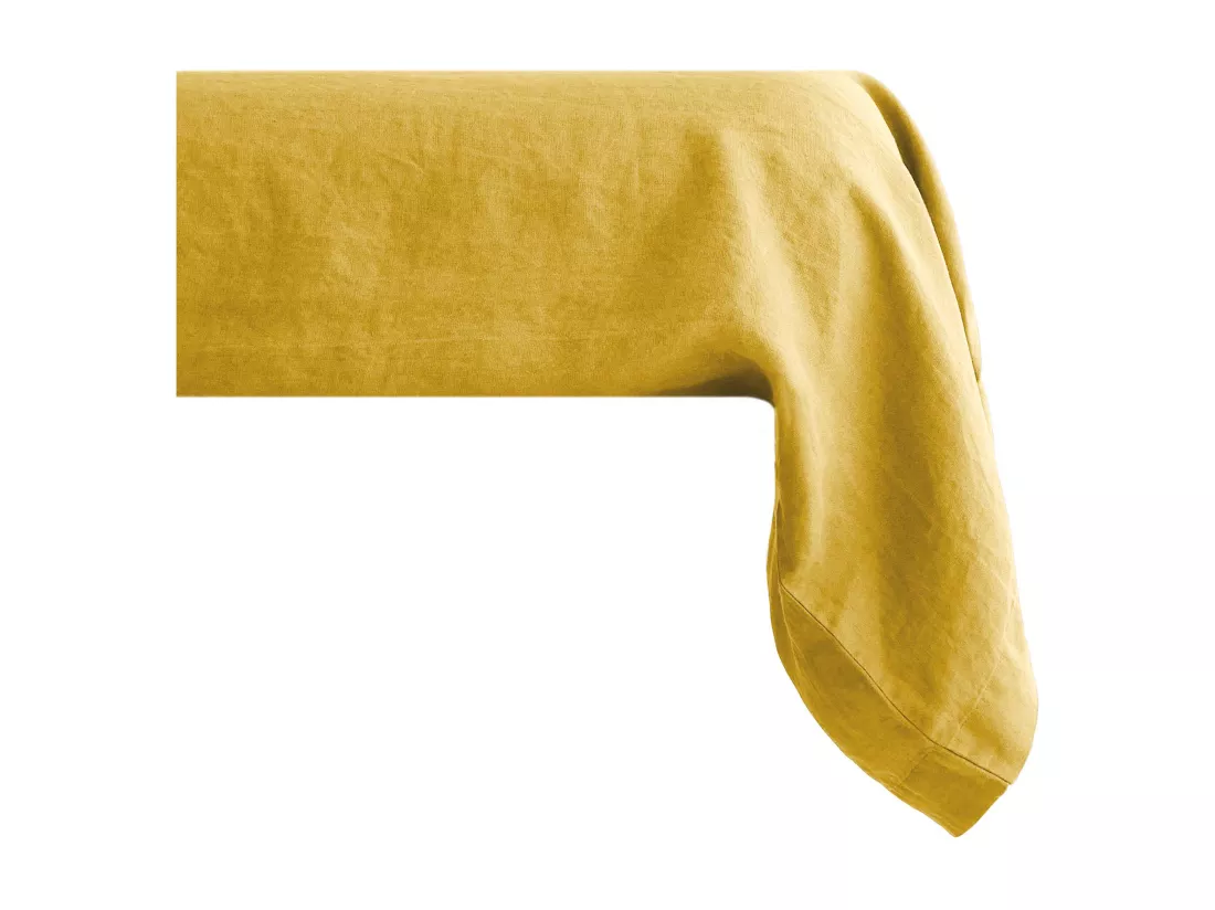 Taie de traversin uni 195X43 cm 100% lin lavé SONATE jaune Curry