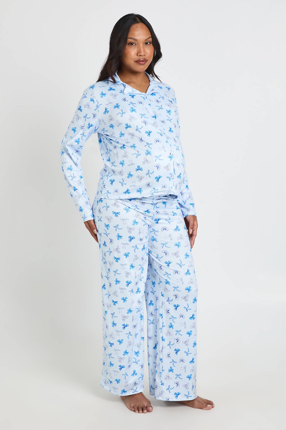 boohoo Ensemble Pyjama De Maternité Chemise Et Pantalon À Manches Longues Imprimé Pois Et Nœuds