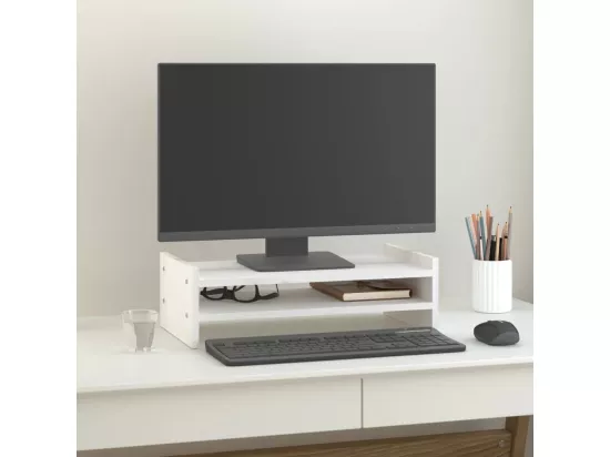 Support de moniteur Blanc 50x27x15 cm Bois de pin solide