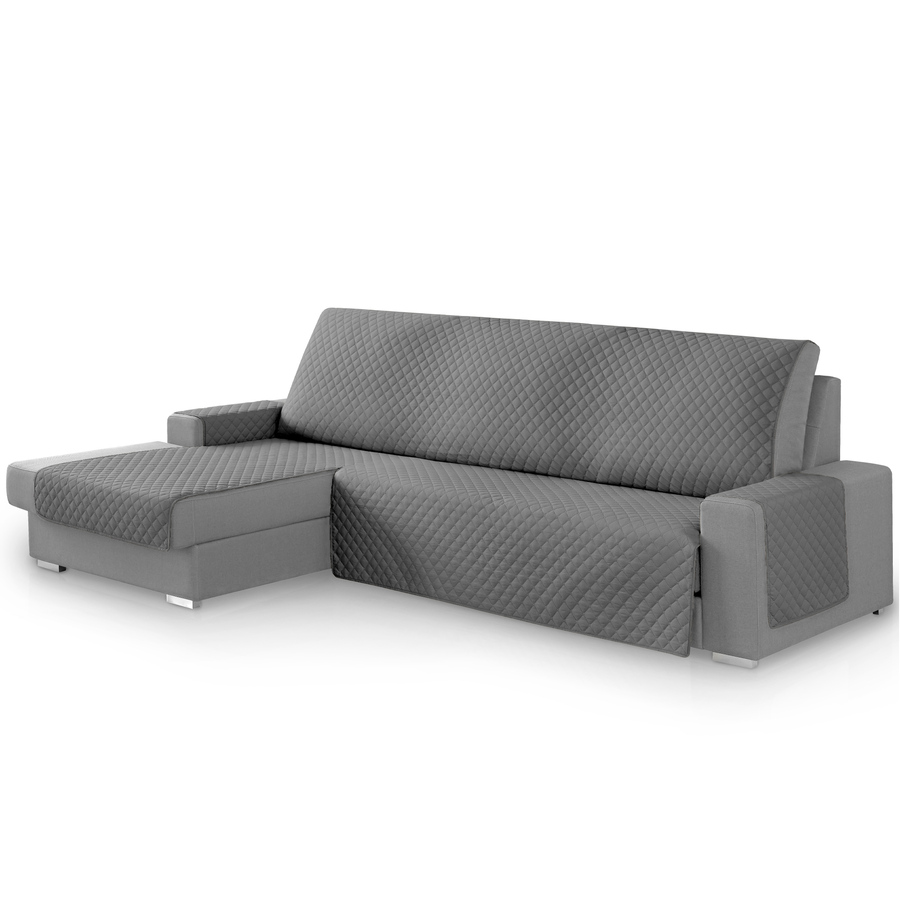 Capa protetora para sofá Vipalia com estampa de diamante. Cinza escuro. Chaise longue esquerda de 240 cm.