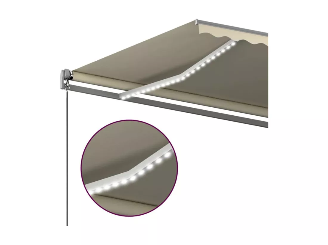 Auvent manuel rétractable avec LED 6x3,5 m Crème