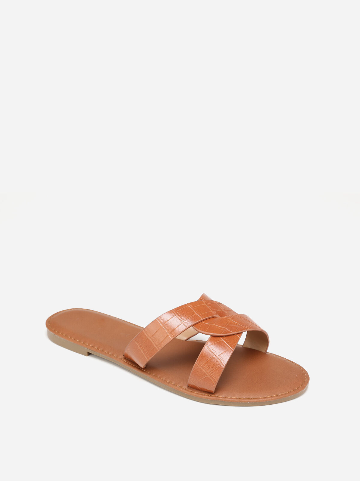 Mules croco à brides croisées grandes tailles- Camel
