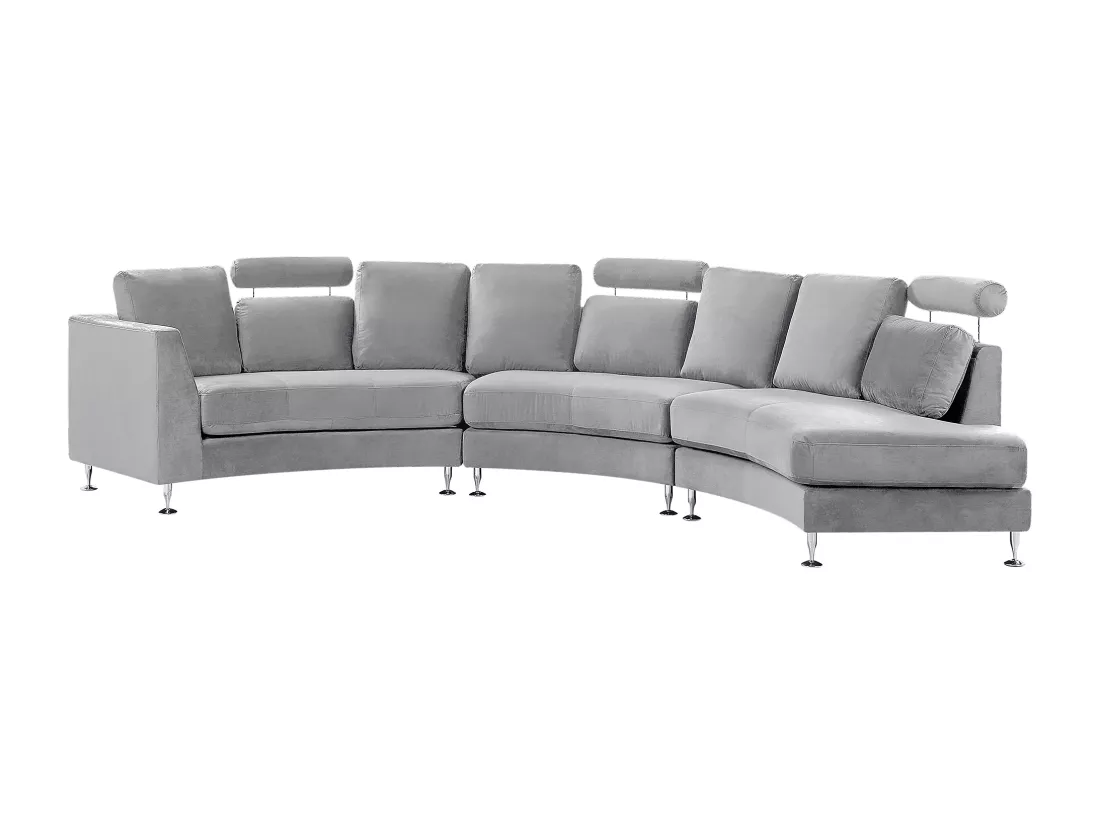 Canapé circulaire modulable en velours gris clair 8 places ROTUNDE