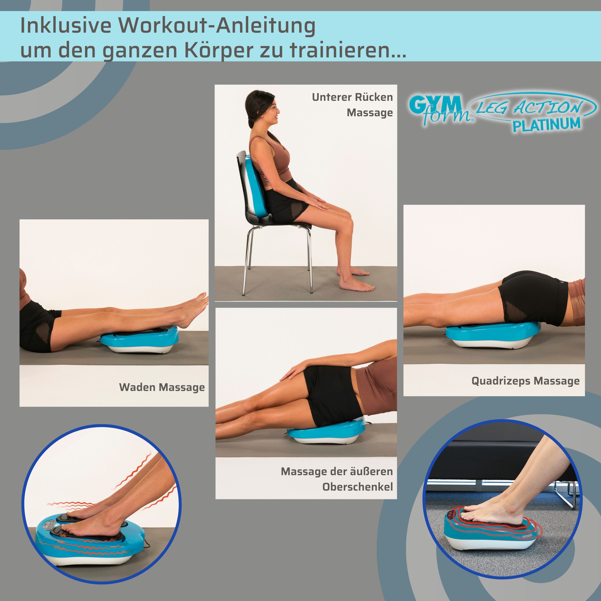 Gymform® Shiatsu Fußmassagegerät und Beinmassagegerät Leg Action Platinum