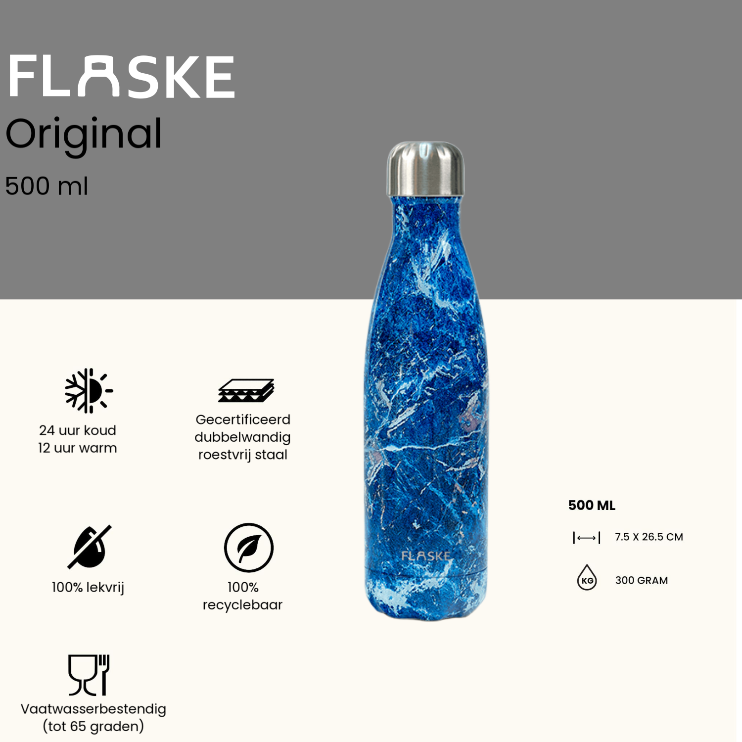 FLASKE 500 ml  RVS Drinkfles - Marble Skye