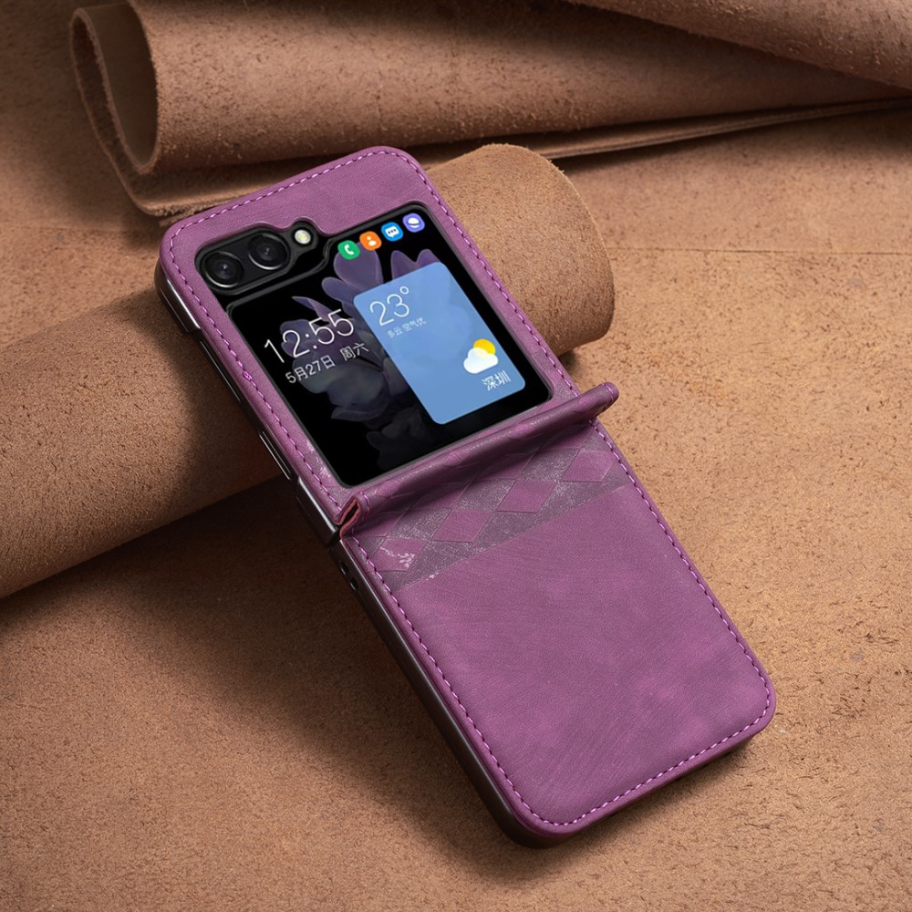 Samsung Galaxy Z Flip7 FE / Z Flip6 Leder Hardcase Schutzhülle Rauten Muster - Violett