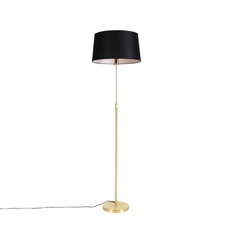 Vloerlamp goud/messing met linnen kap zwart 45 cm - Parte