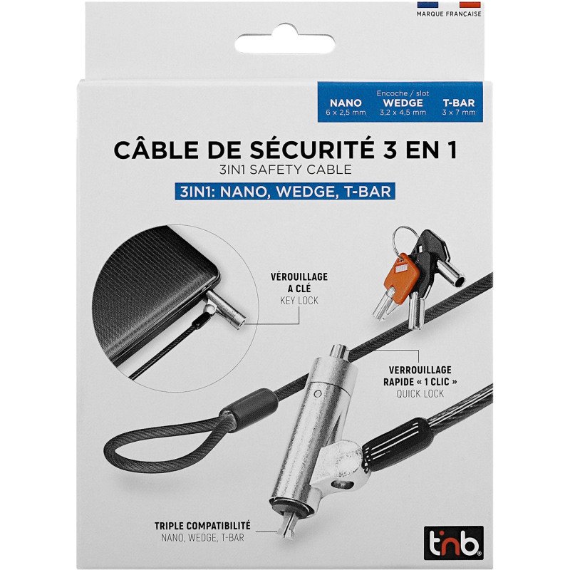 Câble de sécurité à clé 3 en 1 TnB 1,8 m
