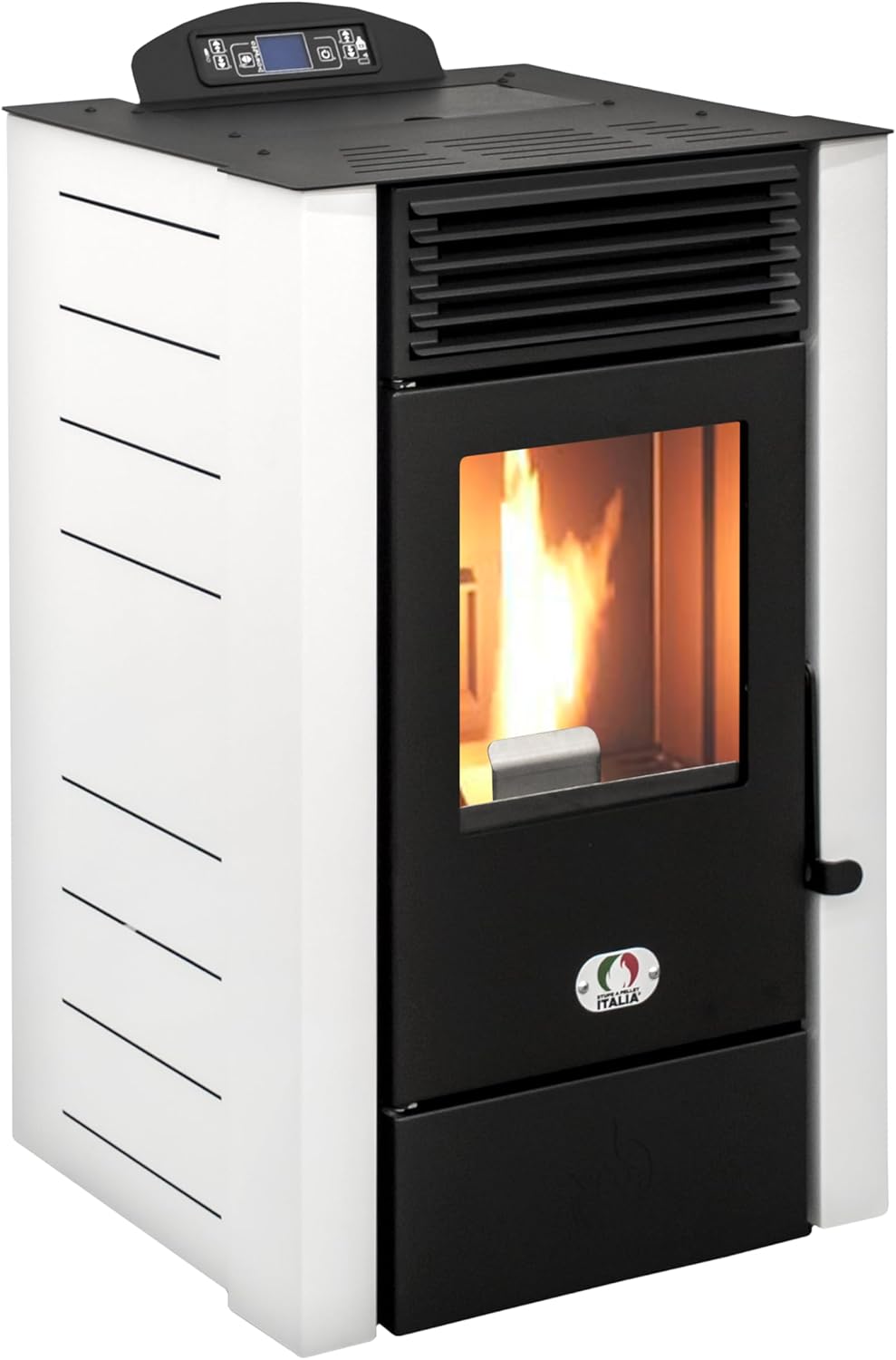 STUFE A PELLET ITALIA Alaska 10 KW WiFi | Pelletöfen mit Belüftung Effizienz 91% Heizt 85m² Autonomie 20 Sdt. Programmierbar WiFi-Fernsteuerung 5 Geschwindigkeiten und Kräfte 24M Garantie Weiß