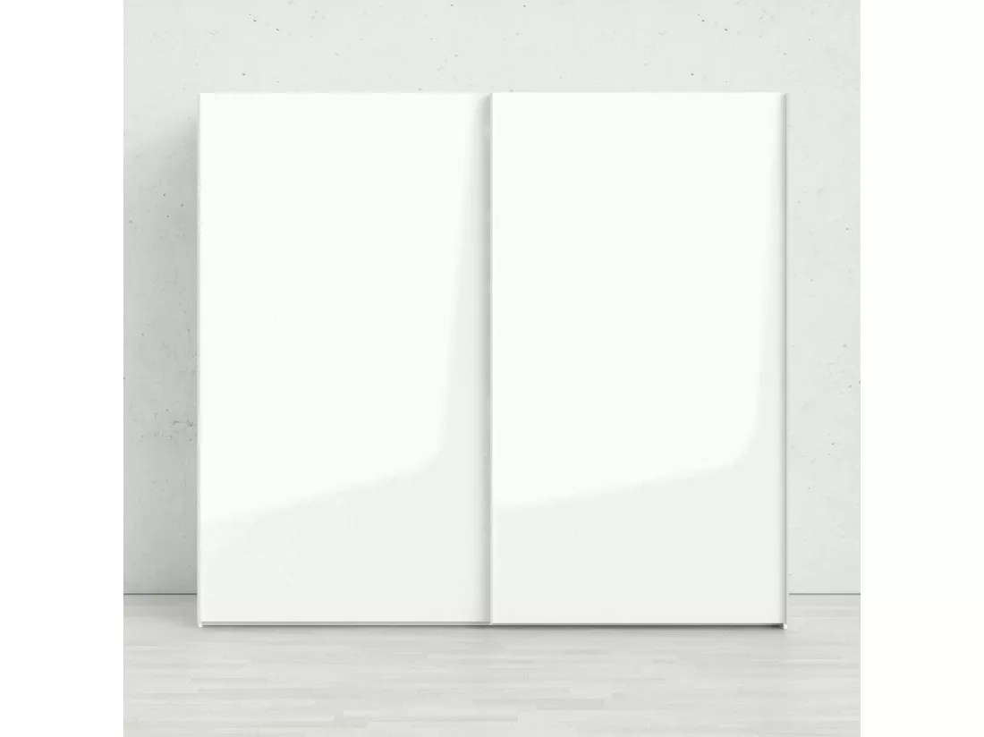 Garde-robe 2 portes Badesse, Meubles de chambre, Penderie de plain-pied, Placard à vêtements, 243x61 h220 cm, Blanc brillant