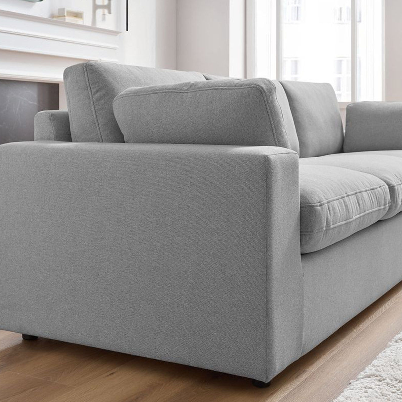 Bobochic Canapé droit fixe 3 places belair gris clair - 250x93x80 cm