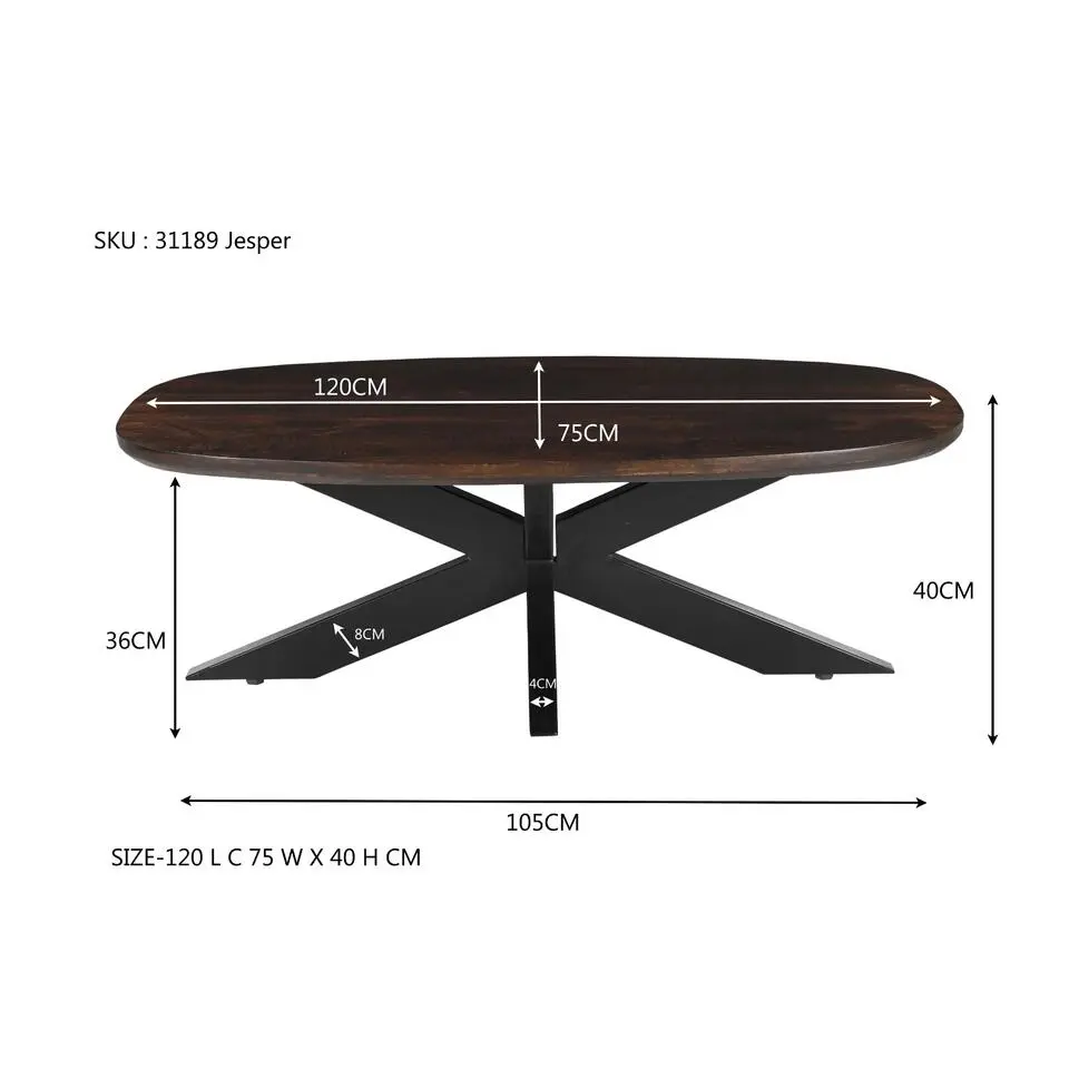 Livingfurn - Salontafel Jesper Brown 120cm - Mangohout / Gecoat Staal