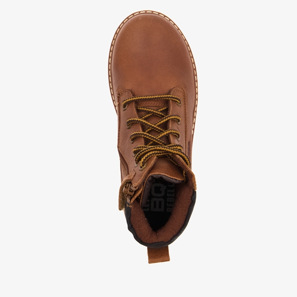 Braqeez leren jongens veterboots cognac/bruin