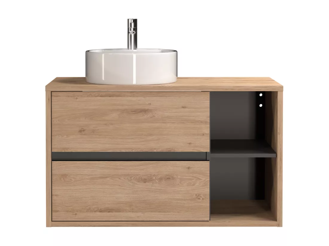 Meuble de salle de bain suspendu avec vasque ronde - Coloris naturel - 100 cm - PURNAL