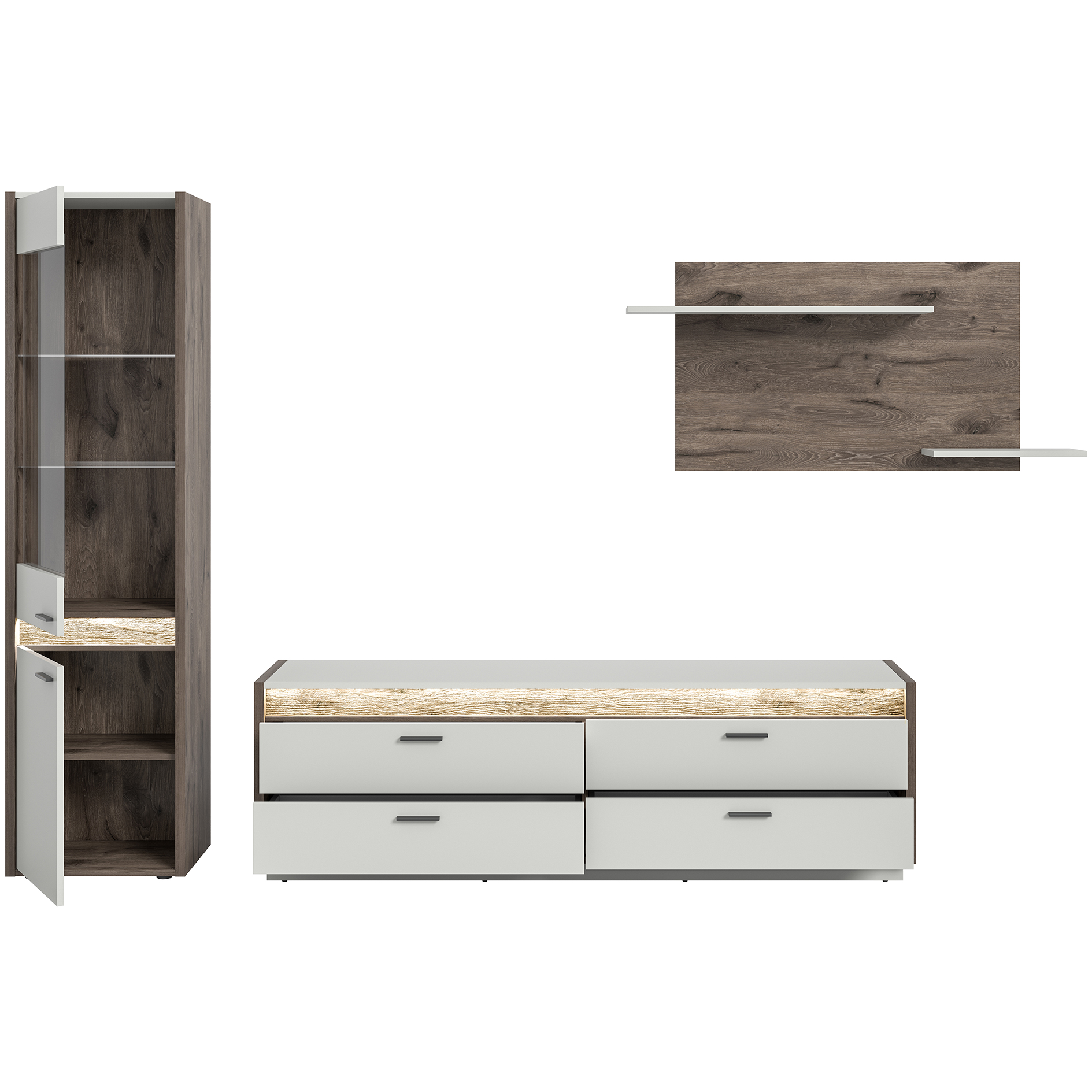 3-teiliges Wohnwand-Set FALCONA - hellgrau - Nox Oak - 268 cm