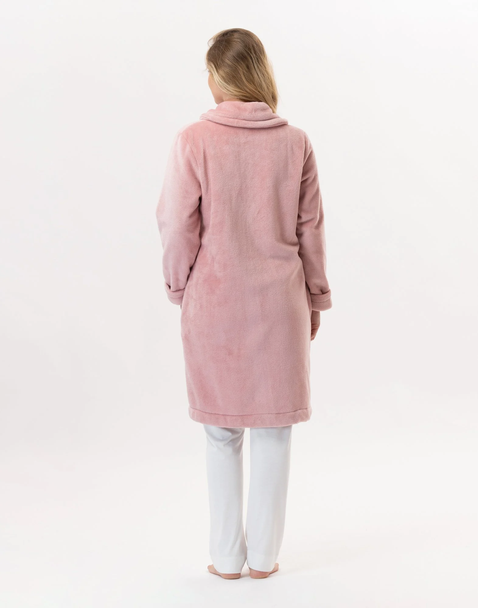 ESSENTIEL H56B - Robe de chambre zipée en peluche flanelle | Rose